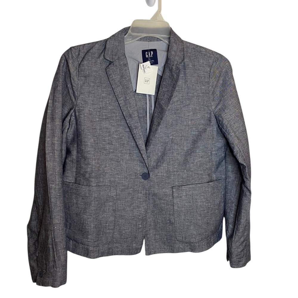 Gap Womens Linen Cotton Gray Single Button Blazer Jacket Size 10 NWT